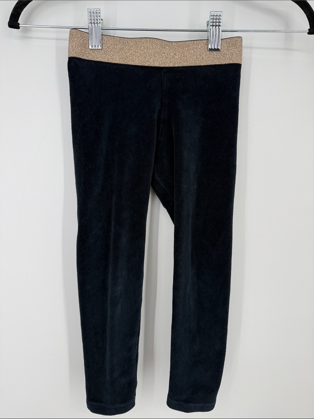Boden Kids Navy Velvet Leggings with Gold Waistband 5-6